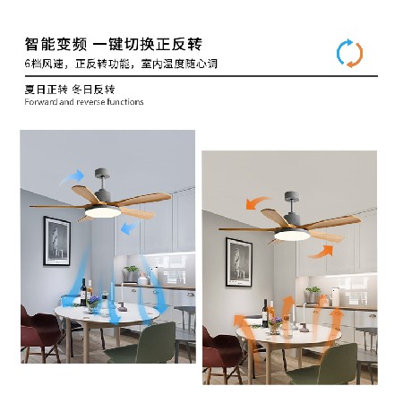 大風(fēng)力原木風(fēng)吊扇燈智能變頻餐廳客廳吸頂電扇燈全光譜靜音風(fēng)扇燈