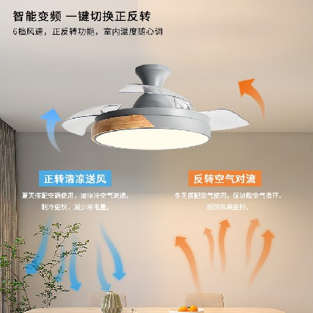 變頻隱形吊扇燈客廳家用餐廳臥室靜音風(fēng)扇燈簡(jiǎn)約現(xiàn)代帶電扇的吊燈