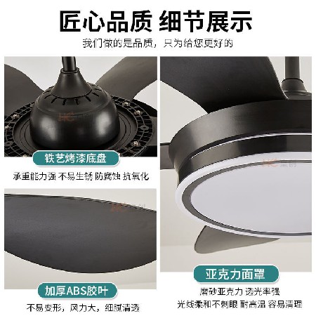 變頻客廳靜音大風力電扇燈現(xiàn)代簡約五葉吊扇燈LED智能語音風扇燈